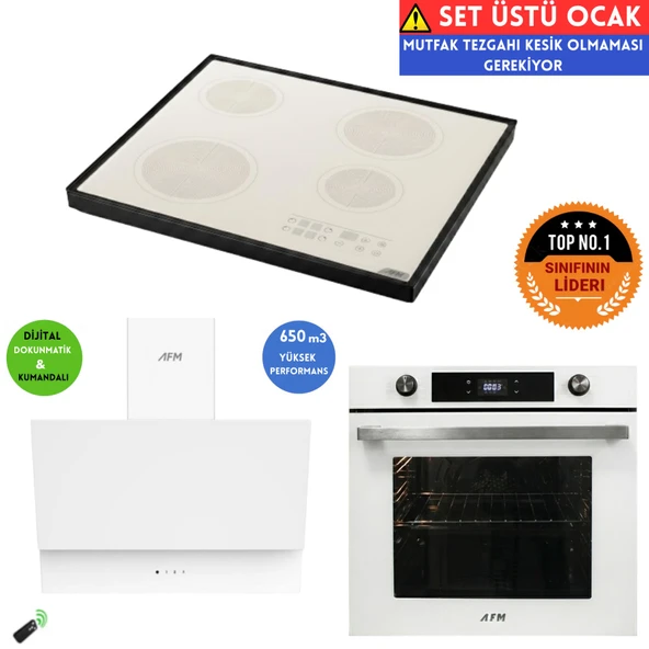 AFM Tech LAVOE Setüstü Beyaz Vitroseramik Elektrikli Ankastre Set (FM7701 +FC-07+ FM3401W ) ürün görseli 1
