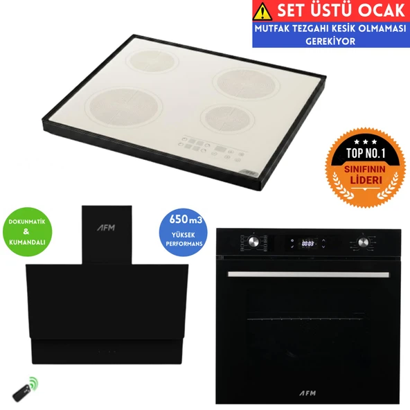 AFM Tech B4B Setüstü Siyah Vitro Elektrikli Ankastre Set (FM7700 +FC-07+ FM3400 Kumandalı Dijital ) ürün görseli 1