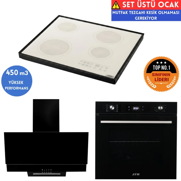 AFM Tech B1B Setüstü Siyah Vitro Elektrikli Ankastre Set (FM7700 +FC-07+ FM3250 ) ürün görseli 1
