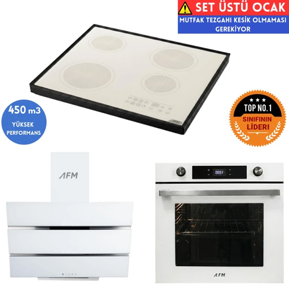 AFM Tech LOVENTE Setüstü Beyaz Vitro Elektrikli Ankastre Set (FM7701 +FC-07+ FM3251W ) ürün görseli 1
