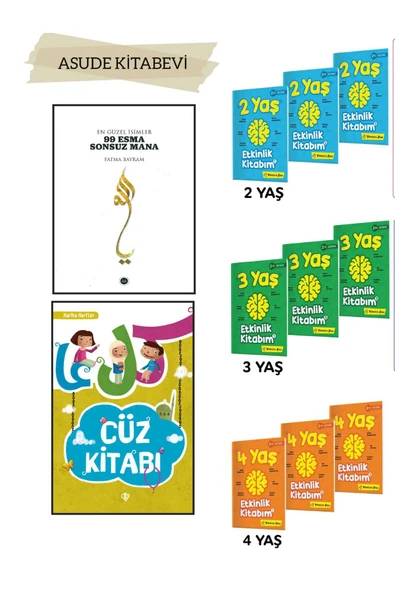 yükselen zeka 2-3-4 Yaş Etkinlik Kitabım Seti VE EN GÜZEL İSİMLER 99 ESMA SONSUZ MANA VE Harika Harfler cüz kitabı-5'lü set ürün görseli 1