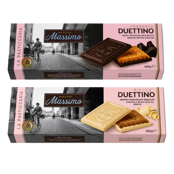 Maestro Massimo Bisküvili Çikolata 102 gr Bitter ve Beyaz Çikolatalı 2 li Karma Paket ürün görseli 1