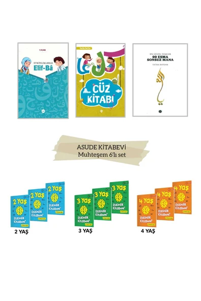 yükselen zeka 2-3-4 Yaş Etkinlik Kitabım Seti-EN GÜZEL İSİMLER 99 ESMA SONSUZ MANA- cüz kitabı-4-6 YAŞ ELİF-BA -6'LI SET ürün görseli 1