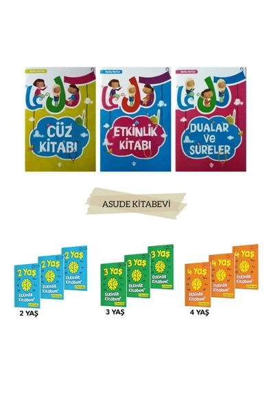 yükselen zeka 2-3-4-Yaş Etkinlik Kitabım Seti-Harika harfler Cüz-Etkinlik-Dualar ve Sureler-6'lı Set ürün görseli 1