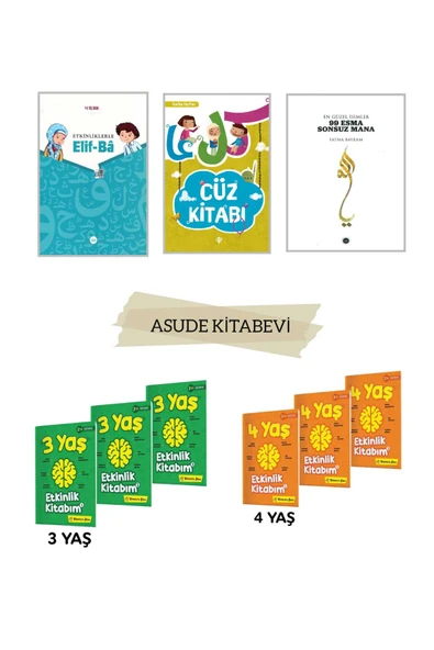 yükselen zeka 3-4 Yaş Etkinlik Kitabım Seti-EN GÜZEL İSİMLER 99 ESMA SONSUZ MANA-Cüz Kitabı-4-6 Yaş Elif-BA-4'LÜ SET ürün görseli 1