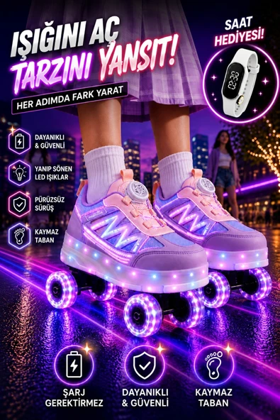 Muggo SKATE Çocuk Işıklı Patenli Tekerlekli Sneaker Spor Ayakkabı ürün görseli 1
