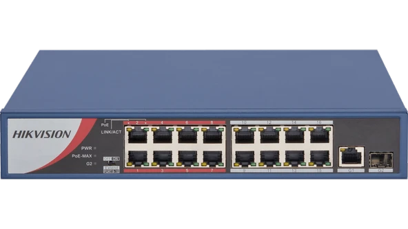 HIKVISION 16port PoE 130w 10/100 Yönetilemez Switch DS-3E0318P-E/M(B) ürün görseli 1