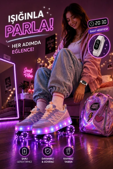 Muggo SKY Çocuk Işıklı Patenli Tekerlekli Sneaker Spor Ayakkabı ürün görseli 1