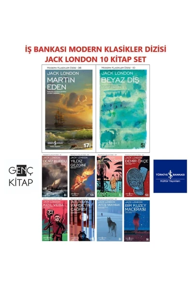 TÜRKİYE İŞ BANKASI KÜLTÜR YAYINLARI Iş Bankası Jack London 10 Kitap Set Modern Klasikler Dizisi Martın Eden-beyaz Diş-deniz Kurdu ürün görseli 1