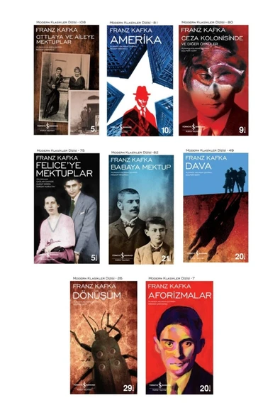 TÜRKİYE İŞ BANKASI KÜLTÜR YAYINLARI Modern Klasikler Dizisi Franz Kafka Kitapları-dava-dönüşüm-aforizmalar-8 Kitap Set ürün görseli 1
