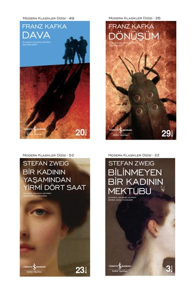 TÜRKİYE İŞ BANKASI KÜLTÜR YAYINLARI Dönüşüm + Bir Kadının Yaşamından Yirmi Dört Saat + Bilinmeyen Bir Kadının Mektubu + Dava- 4 Kitap Se ürün görseli 1