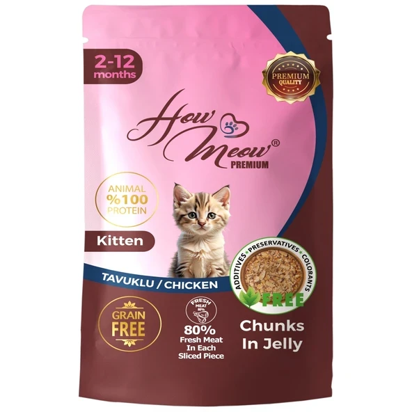 HOW MEOW JÖLELİ PARÇA ETLİ YAVRU KEDİ YAŞ MAMASI TAVUKLU 85 GRAM ürün görseli 1