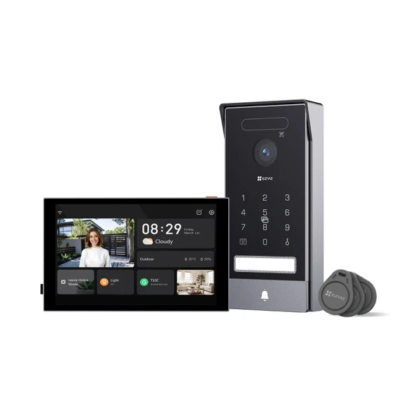 EZVIZ 4K kapı interkomu, kapı açıcı ve 8" dokunmatik ekran, 2 kablolu veri yolu, kameralı kapı zili, avuç içi/yüz tanıma, APP/kart/şifre kilidini açma, renkli gece görüşü, su geçirmez, HP7 Pro ürün görseli 1