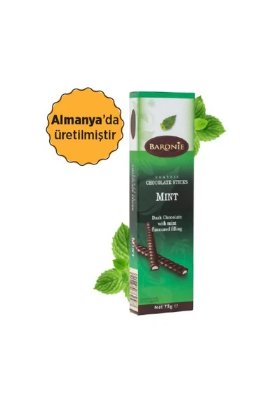 BARONİ Classic Chocolate Sticks Mint Nane Aromalı Çubuk Almanya Çikolatası 75 gr ürün görseli 1