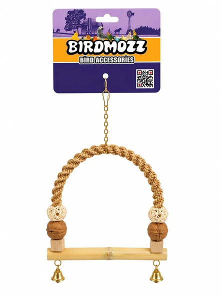 Birdmozz Premium Hasır Örgülü Cevizli Ahşap Tünek 19 Cm ürün görseli 1