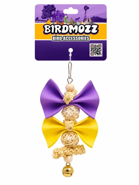 Birdmozz Premium Hasır Çubuklu Fiyonklu Kuş Oyuncağı ürün görseli 1