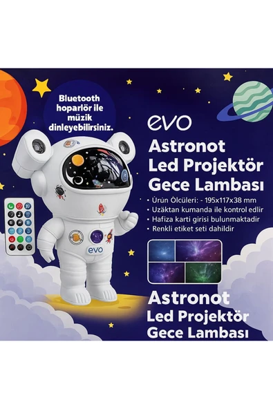 Evo Astronot Gece Lambası Kumandalı(Beyaz Gürültü Sesi Var) ürün görseli 1