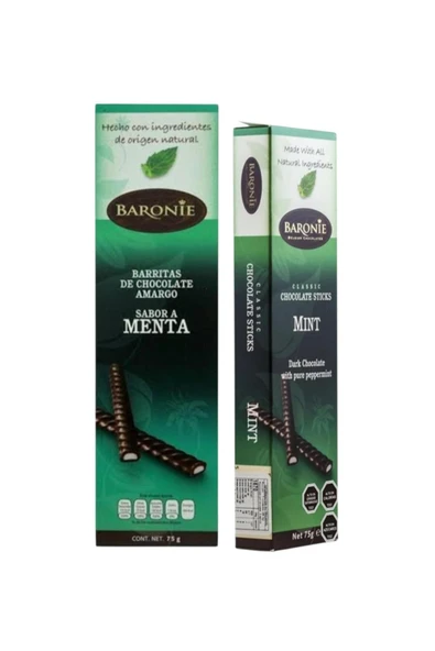 çikolatayla aşk BARONİE CLASSİC CHOCOLATE STİCKS MİNT NANELİ 2 KUTU 48 ADET ürün görseli 1