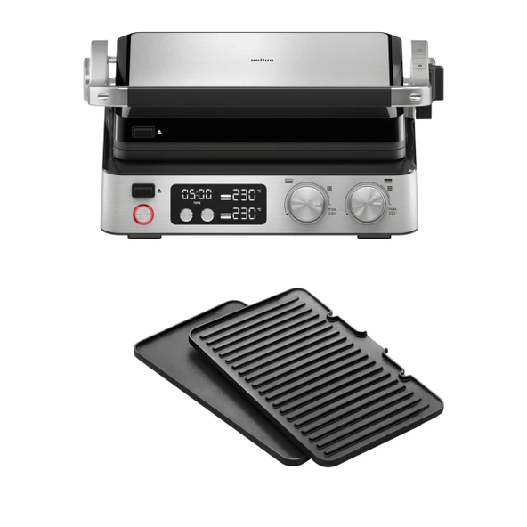 Braun MultiGrill 7 CG7040, 3'ü 1 arada temaslı ızgara, Barbekü ve fırın, geniş ızgara yüzeyi (12 hamburger), 2000 W, 230°, iç mekan elektrikli ızgara ürün görseli 1