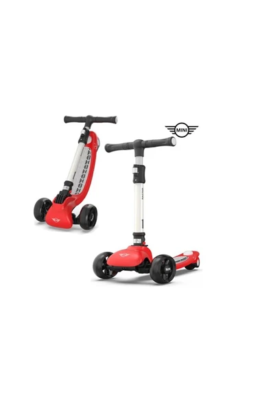 Mini Cooper Lisanslı 3 Tekerlekli Katlanabilir Ayarlanabilir Işıklı 50 kg Taşıma Kapasiteli Scooter Kırmızı ürün görseli 1