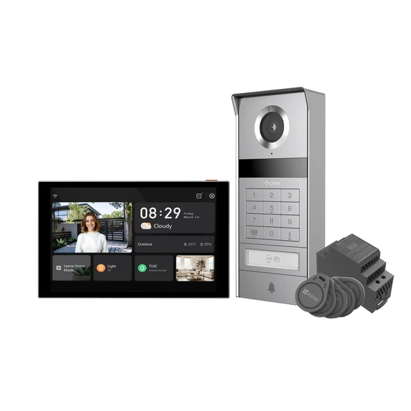 EZVIZ 4K kapı interkomu, kapı açıcı ve 8" dokunmatik ekran, 2 kablolu veri yolu, kameralı metal kapı zili, NFC/APP/Kart/Şifre Kilidi Açma, Renkli gece görüşü, su geçirmez, çift bantlı WiFi, TP9 Pro ürün görseli 1