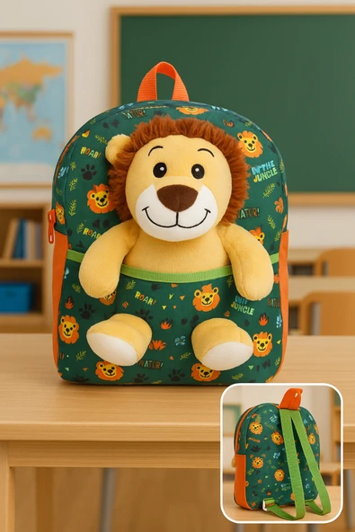 SZK STORE Aslanlı Okul Sırt Çantası - Okula Kral Gibi Git: Aslan Oyuncaklı Sırt Çantasıyla! ürün görseli 1