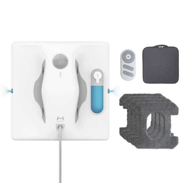 HUTT W8 pencere temizleme robotu, 2 yönlü püskürtme sistemli (80ml tank, max 3800Pa emiş gücü, kenar ve engel algılama, cam, fayans, sera, ayna vb. için, emniyet halatı, 4x temizlik bezi) ürün görseli 1
