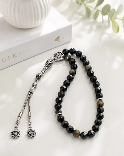 Gold Obsidyen Tesbih Premium Kalite 8 mm Parlak Faset Kesim Tesbih Şık Tasarım ürün görseli 1