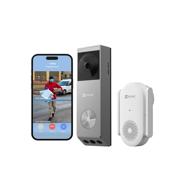 EZVIZ WLAN kameralı görüntülü kapı zili, 3MP + 2MP çift kamera, kişi/paket algılama, renkli gece görüşü, 2 yönlü ses, 32GB dahili hafıza, güneş pilli kapı zili %100 kablosuz, EP3x Pro + Chime ürün görseli 1
