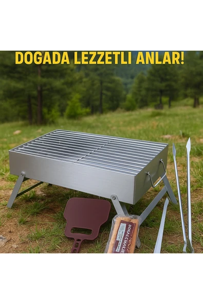 SZK STORE Portatif Katlanır Mangal – 25X40 CM,Kompakt,Galvaniz Gövde, Hafif Taşınabilir, Geniş Izgara Alanı ürün görseli 1