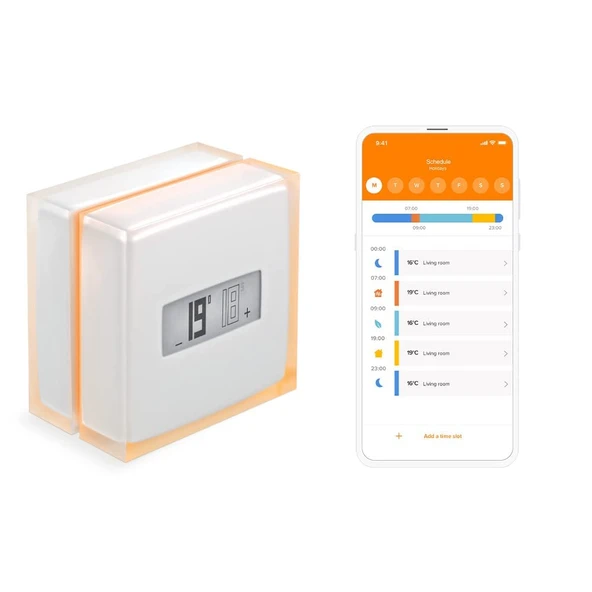 Netatmo Akıllı Termostat Isıtma sistemlerini kontrol etmek için, NTH01-DE-EC, turuncu, beyaz ürün görseli 1