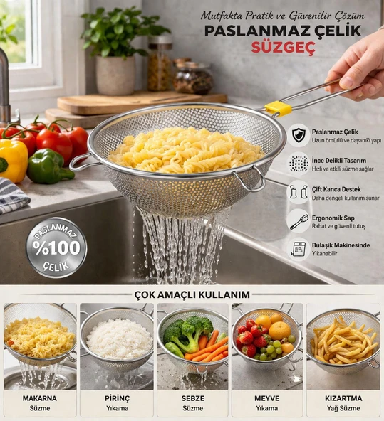 Çelik Süzgeç Paslanmaz Bakliyat Süzgeci 18 CM ürün görseli 1