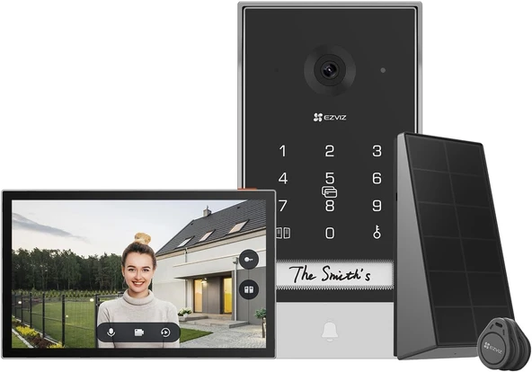 EZVIZ pilli görüntülü kapı interkomu, güneş panelli, kameralı 2K interkom, 7" renkli dokunmatik ekran ve 2 yönlü ses, çift bant, kapı interkomu şifre desteği, Halow bağlantısı, EP7 ürün görseli 1