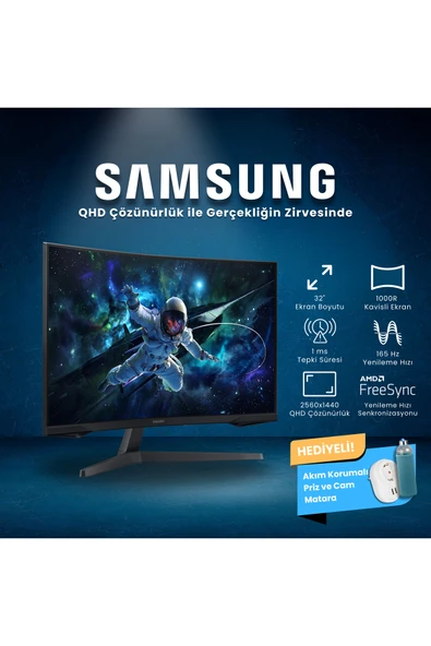 Samsung 32 Inç 2k Qhd 1ms 165hz Freesync Hdr10 1ms Va 1000r Kavisli Gaming Monitör Siyah-ls32cg552euxuf ürün görseli 1