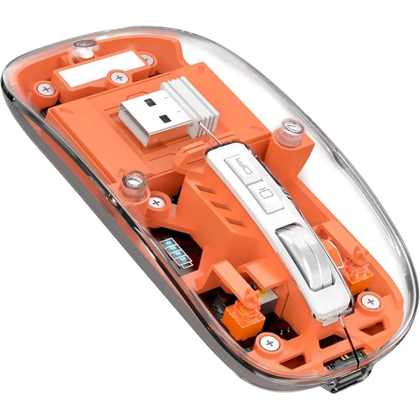 ScHitec M377 Ultra Sessiz 3 Bağlantı Modlu 2xBluetooth Kablosuz Bağlantı + 2.4Gh Gaming Type-C Şarjlı Mouse Turuncu ürün görseli 1