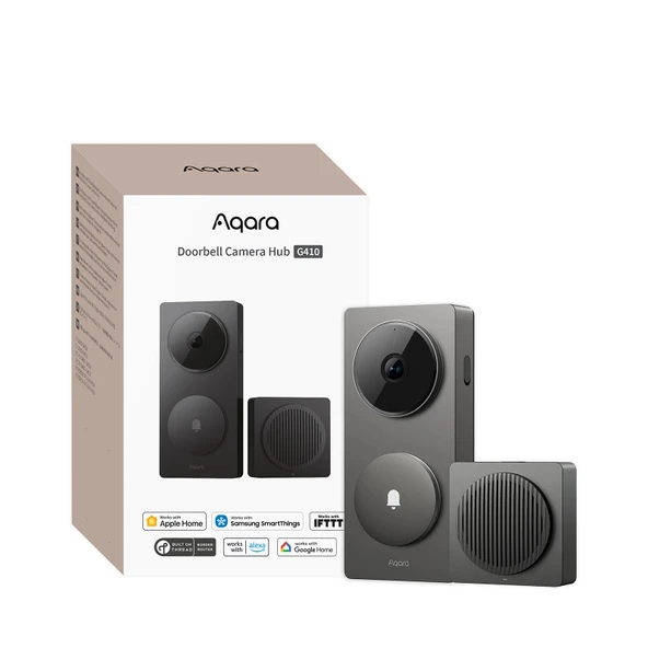 Aqara Akıllı Kapı Zili Kamerası G410, Zil, 2k, Homekit Güvenlik Videosu, 2 Yönlü Ses, Entegre Matter Hub, Kablosuz/Kablolu, Apple Home, Google, Ev Asistanı, 2,4G/5GHz WiFi, Gri'yi destekler ürün görseli 1