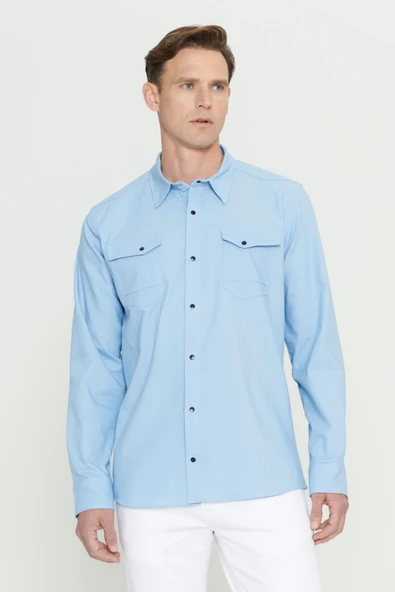 AC&Co / Altınyıldız Classics Erkek Buz Mavisi Slim Fit Dar Kesim Klasik Yaka Pamuklu Gömlek ürün görseli 1