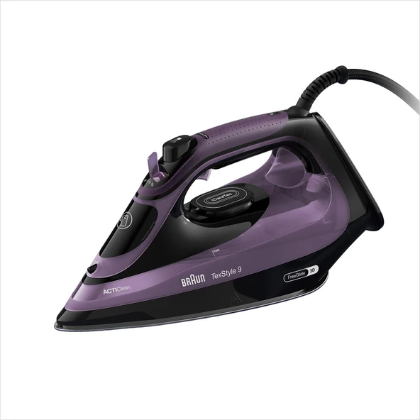 FreeGlide 3D teknolojisine sahip Braun TexStyle 9 SI9661VI buharlı ütü, dikey ütü, damlama önleme işlevi, hazne 330 ml, 260 g/dak, 3200 W, mor ürün görseli 1
