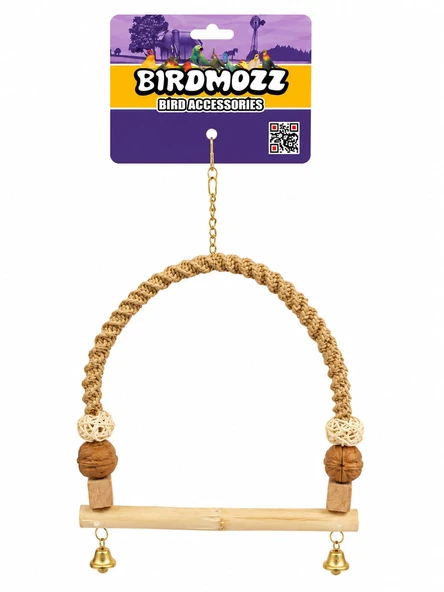 Birdmozz Premium Hasır Örgülü Cevizli Ahşap Tünek 25 Cm ürün görseli 1