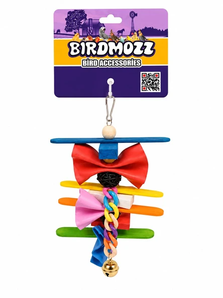 Birdmozz Premium Tahta Çubuklu Renkli Zincirli Kuş Oyuncağı ürün görseli 1