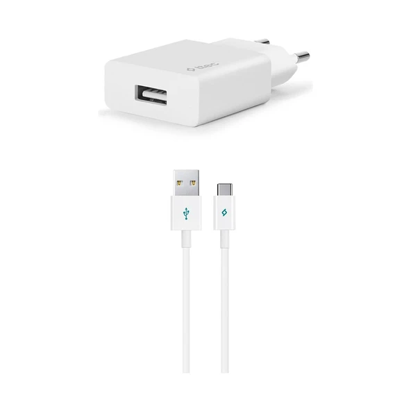 Ttec Smart Fast Charger 2.1A UsbA to Type-C Kablolu Seyahat Şarj Aleti Set Beyaz ürün görseli 1