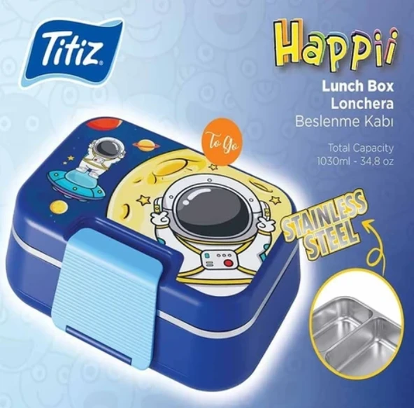 Happi Beslenme Kabı 1 Litre Paslanmaz Çelik Bölmeli Sızdırmaz Yemek Saklama Kabı (15 x 21 x 7 cm) ürün görseli 1