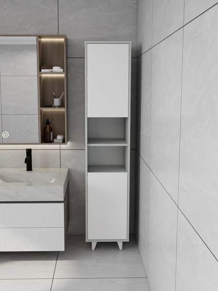 Riva Çamaşır Sepetli Banyo Dolabı Külgri Renk ürün görseli 1