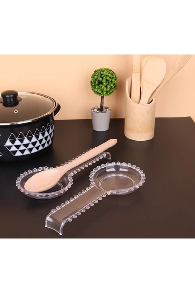 Şeffaf Plastik Boncuklu Kelepçe Kaşık Çırpıcı Altlığı 28 Cm Royaleks ürün görseli 1