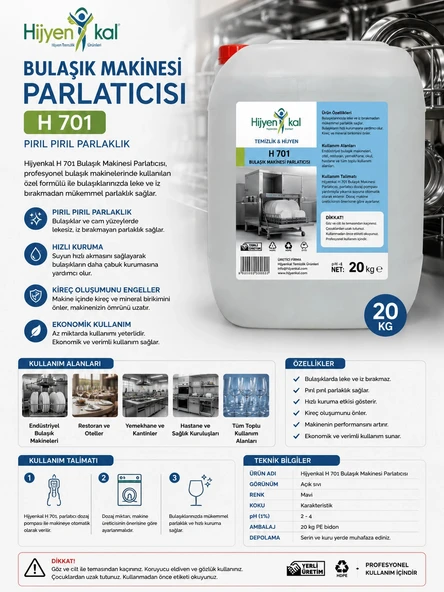 Hijyenkal Bulaşık Makinesi Parlatıcısı H 701 20 kg ürün görseli 1