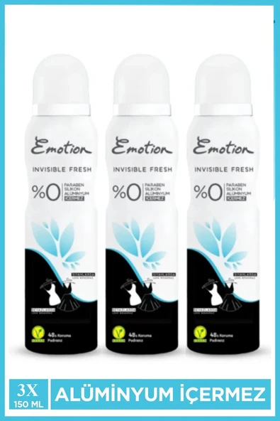 3 Adet Emotion Invisible Fresh Black & White Kadın Deodorant 150ml Vegan, Leke Bırakmaz ürün görseli 1