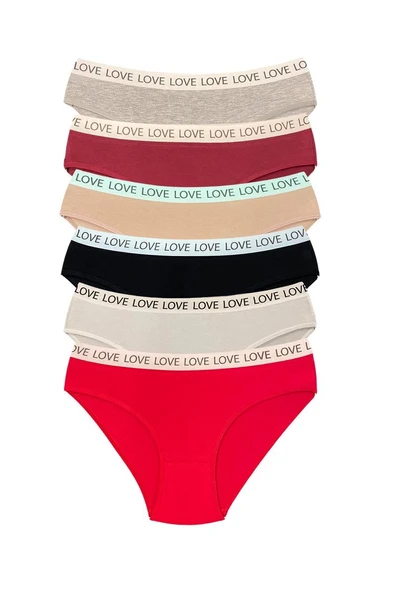 6 Adet Pamuklu Esnek Kadın Slip Bikini Külot Geniş Lastikli Baskılı ürün görseli 1