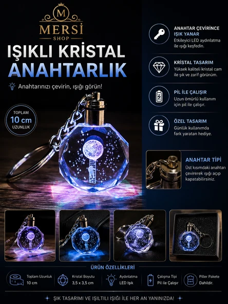 Astronot Tasarımlı Işıklı Kristal Anahtarlık Renk Değiştiren LED Anahtarlık ürün görseli 1