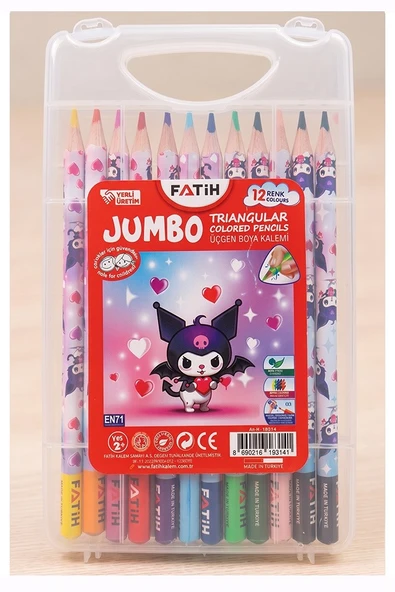 12 li Jumbo Kuru Boya Kalemi Plastik Kutu 1 Paket Fatih Kuromi Figürlü Kalın 12 Renk Kuruboya Tam Boy Renkli Kalem ürün görseli 1