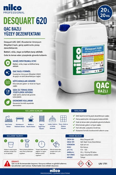 Nilco Desquart 620 20 lt / 20 kg (Qac Bazlı Yüzey Dezenfektanı) ürün görseli 1